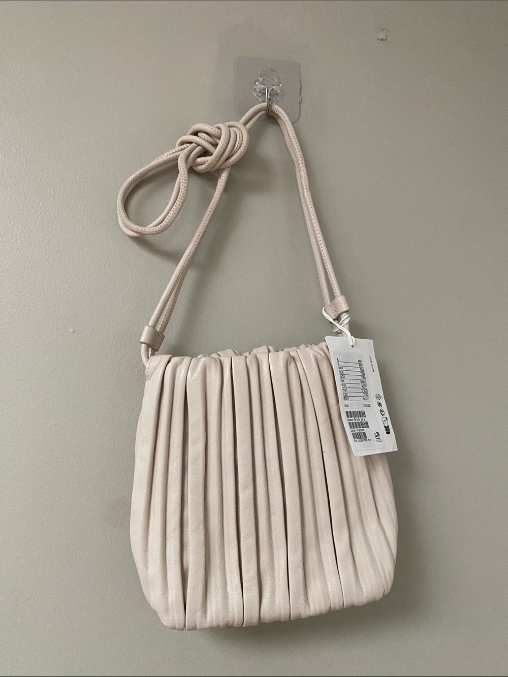 COS Beige Accordion Pleated Leather Cream Ivory Crossbody Bag - Women